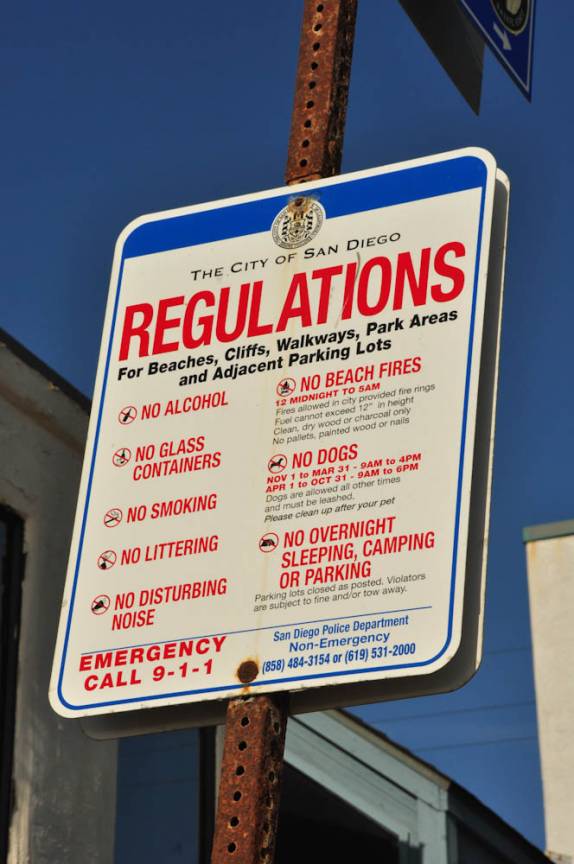 Praias americanas, sempre com muitas regras! (em San Diego, no sul da Califórnia - Estados Unidos)